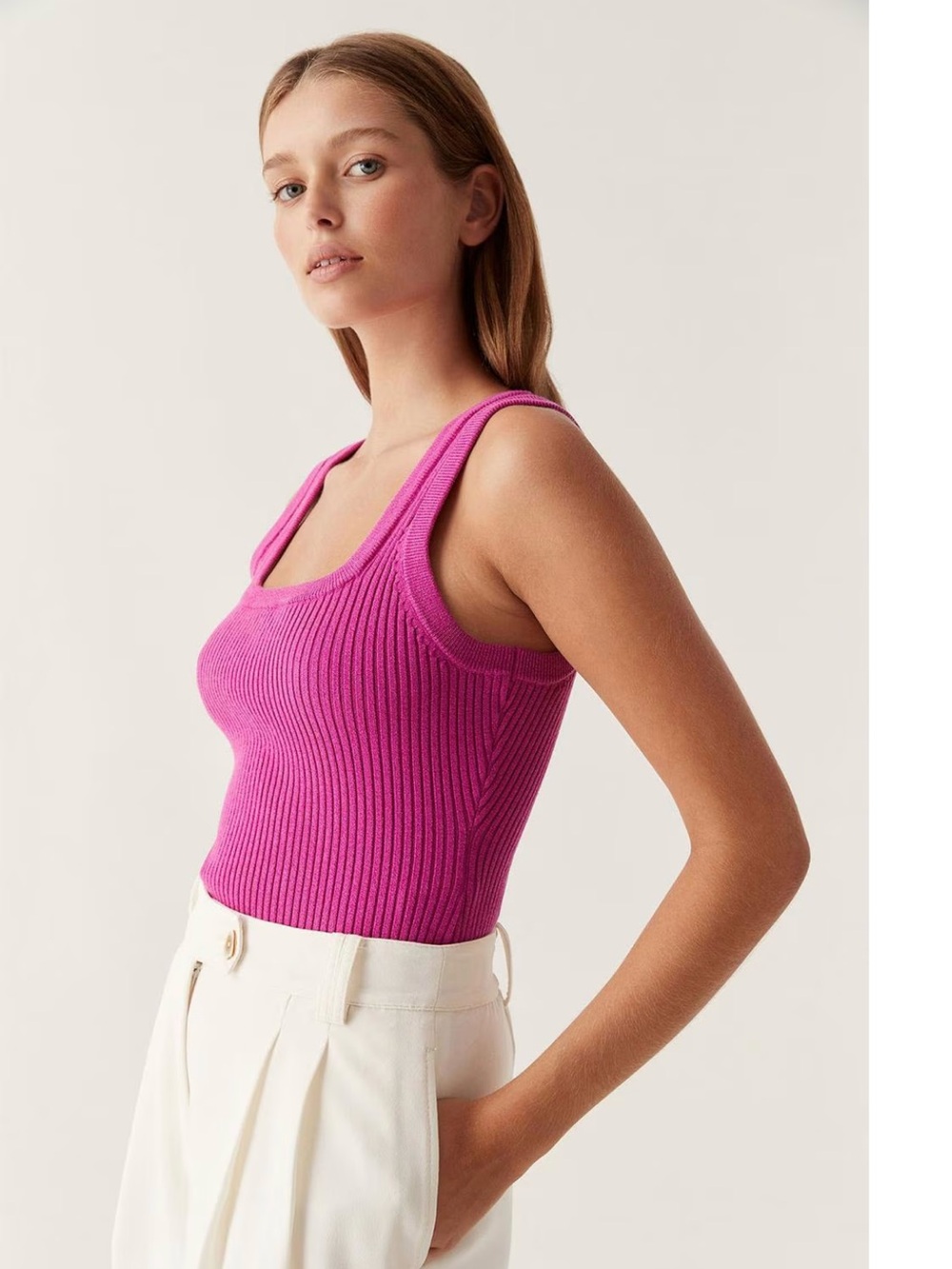 Aje Bronte Scoop Neck Tank Top in Magenta Size XS